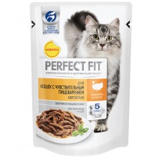 Корм для кошек Perfect Fit при чувствительном пищеварении, с индейкой 85 г (кусочки в соусе)